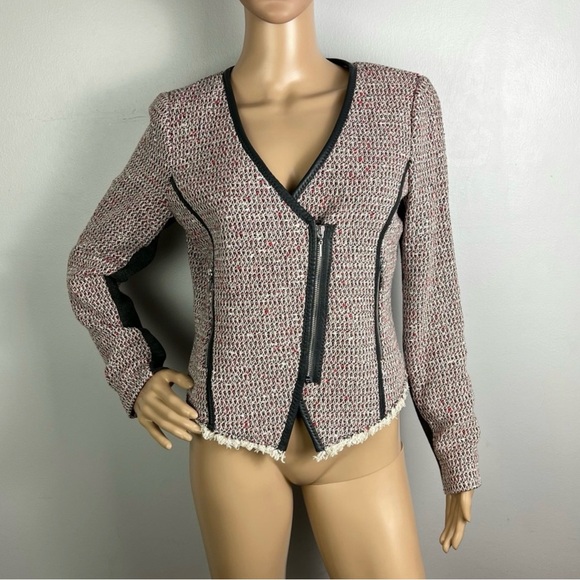 NEW REBECCA TAYLOR LEATHER TRIM TWEED JACKET - Picture 2 of 8